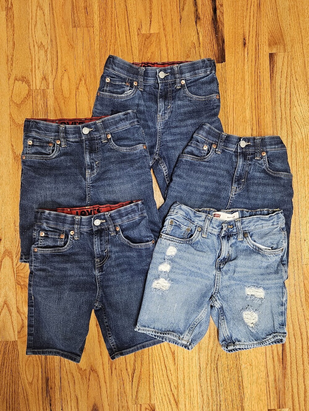 (5) Boys Levi's Dark Blue and Light Blue Denim Shorts Bundle